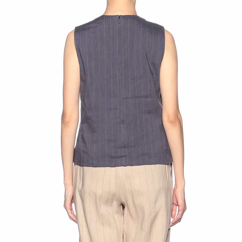 BARNEYS NEW YORK セットアップストレッチストライプ柄プルオーバーブラウス NAVY