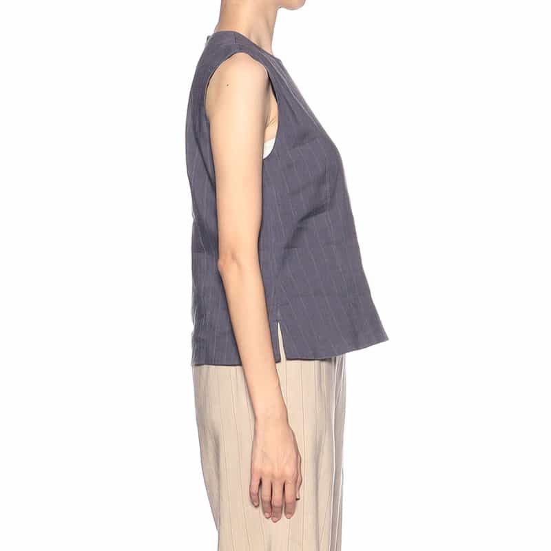 BARNEYS NEW YORK セットアップストレッチストライプ柄プルオーバーブラウス NAVY