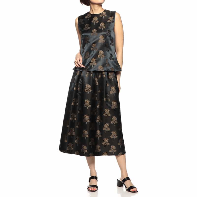 BARNEYS NEW YORK セットアップジャカードリーフプリント柄スカート NAVY