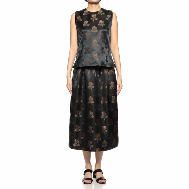 BARNEYS NEW YORK セットアップジャカードリーフプリント柄スカート NAVY