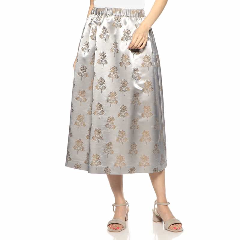 BARNEYS NEW YORK セットアップジャカードリーフプリント柄スカート SILVER