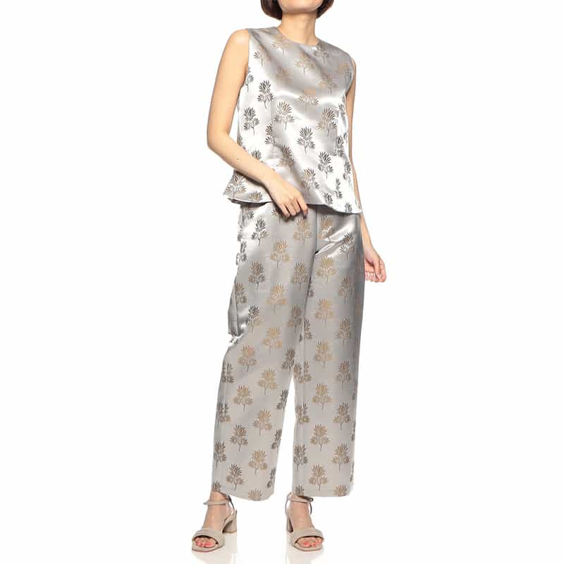 BARNEYS NEW YORK セットアップジャカードリーフプリント柄スカート SILVER