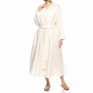 ウォッシャブルリネンVネックロングドレス （ハードマン社製リネン使用）