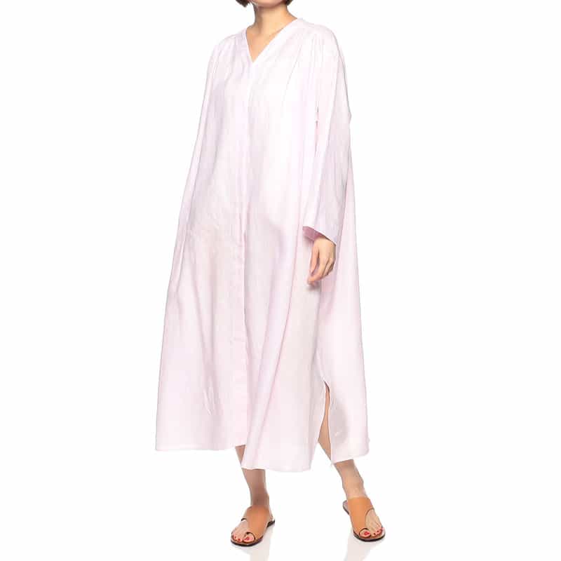 BARNEYS NEW YORK ウォッシャブルリネンVネックロングドレス (ハードマン社製リネン使用) LIGHT PINK
