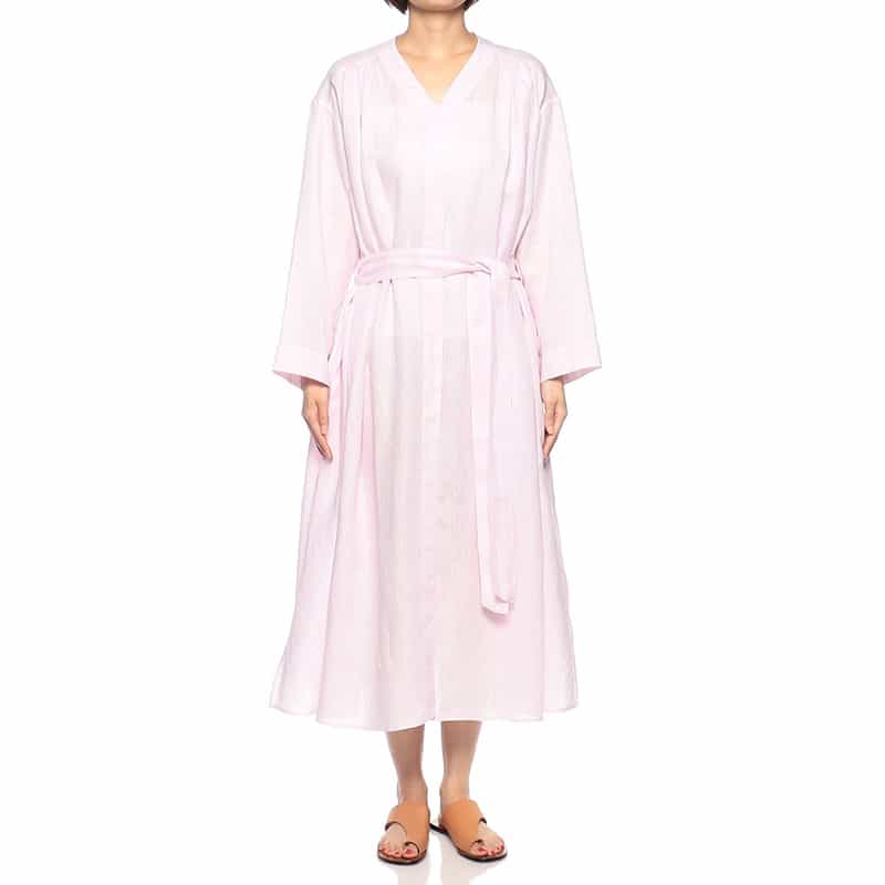 BARNEYS NEW YORK ウォッシャブルリネンVネックロングドレス (ハードマン社製リネン使用) LIGHT PINK