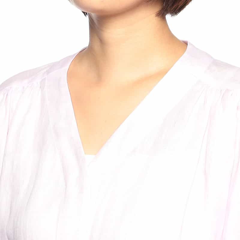 BARNEYS NEW YORK ウォッシャブルリネンVネックロングドレス (ハードマン社製リネン使用) LIGHT PINK