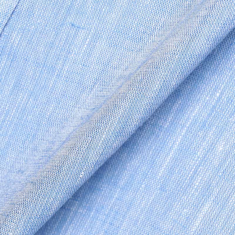 BARNEYS NEW YORK ウォッシャブルリネンバックタックバンドカラーシャツ (ハードマン社製リネン使用) BLUE