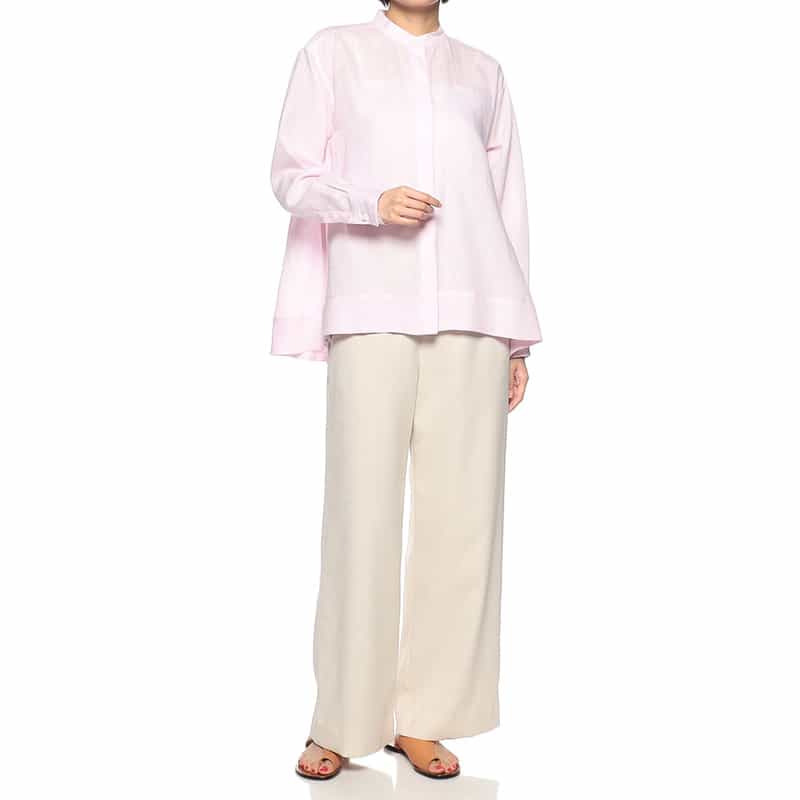 BARNEYS NEW YORK ウォッシャブルリネンバックタックバンドカラーシャツ (ハードマン社製リネン使用) LIGHT PINK