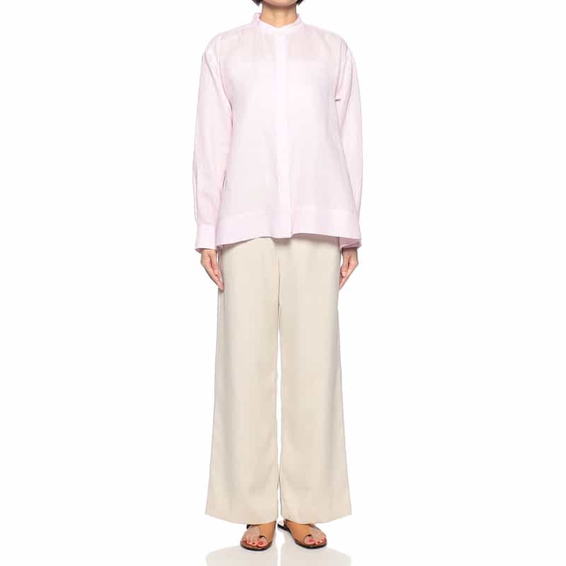 BARNEYS NEW YORK ウォッシャブルリネンバックタックバンドカラーシャツ (ハードマン社製リネン使用) LIGHT PINK