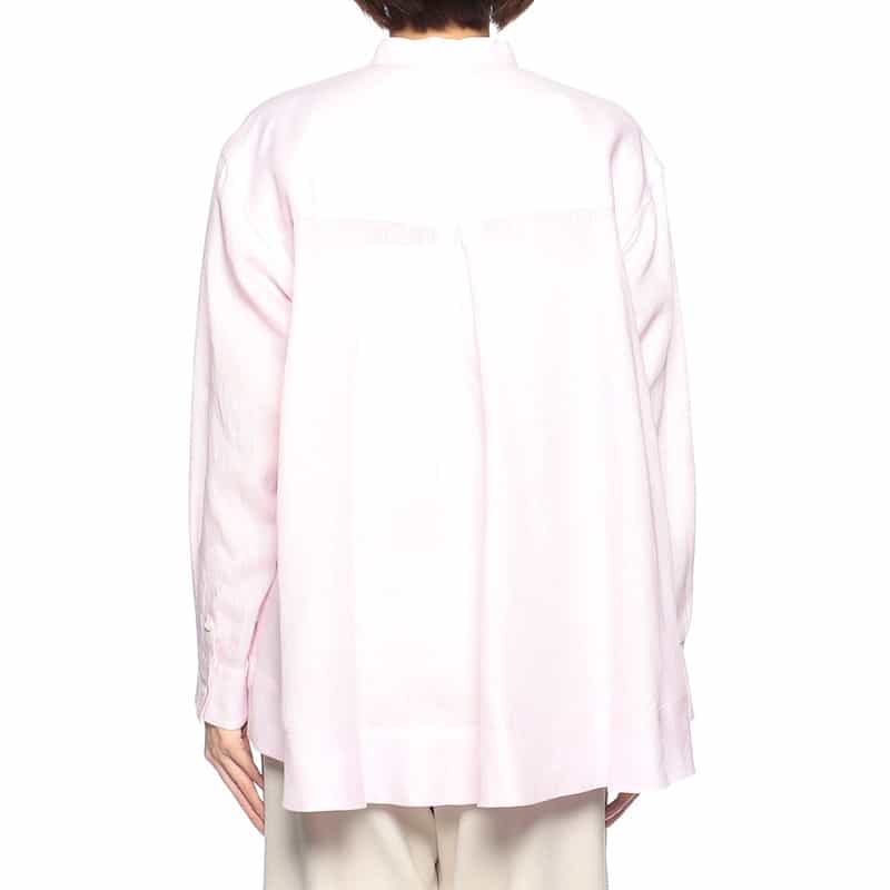 BARNEYS NEW YORK ウォッシャブルリネンバックタックバンドカラーシャツ (ハードマン社製リネン使用) LIGHT PINK