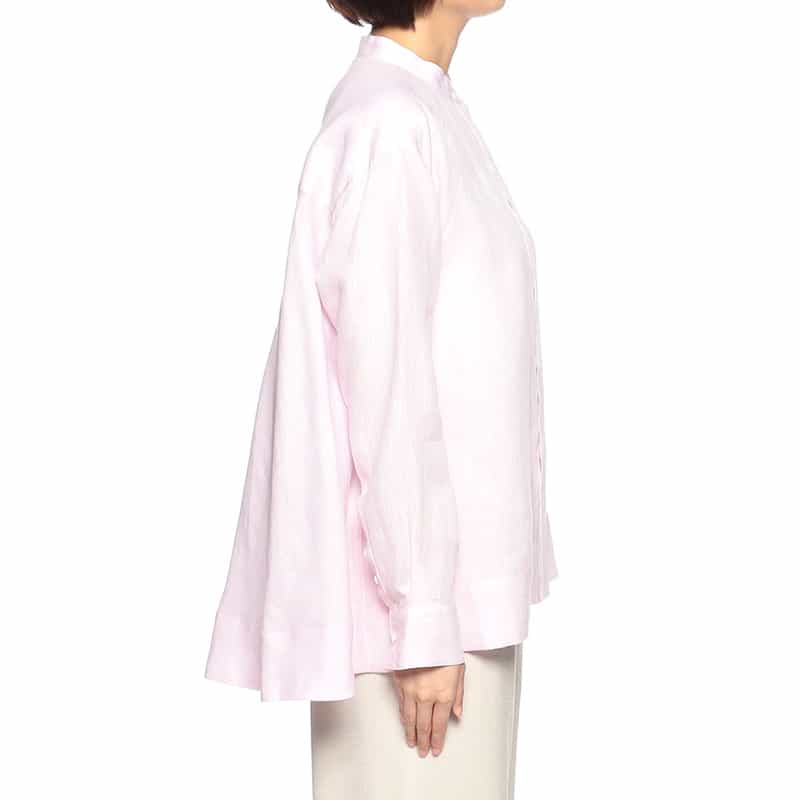 BARNEYS NEW YORK ウォッシャブルリネンバックタックバンドカラーシャツ (ハードマン社製リネン使用) LIGHT PINK