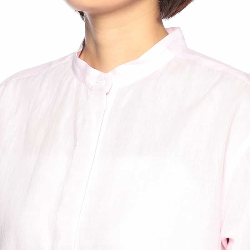 BARNEYS NEW YORK ウォッシャブルリネンバックタックバンドカラーシャツ (ハードマン社製リネン使用) LIGHT PINK