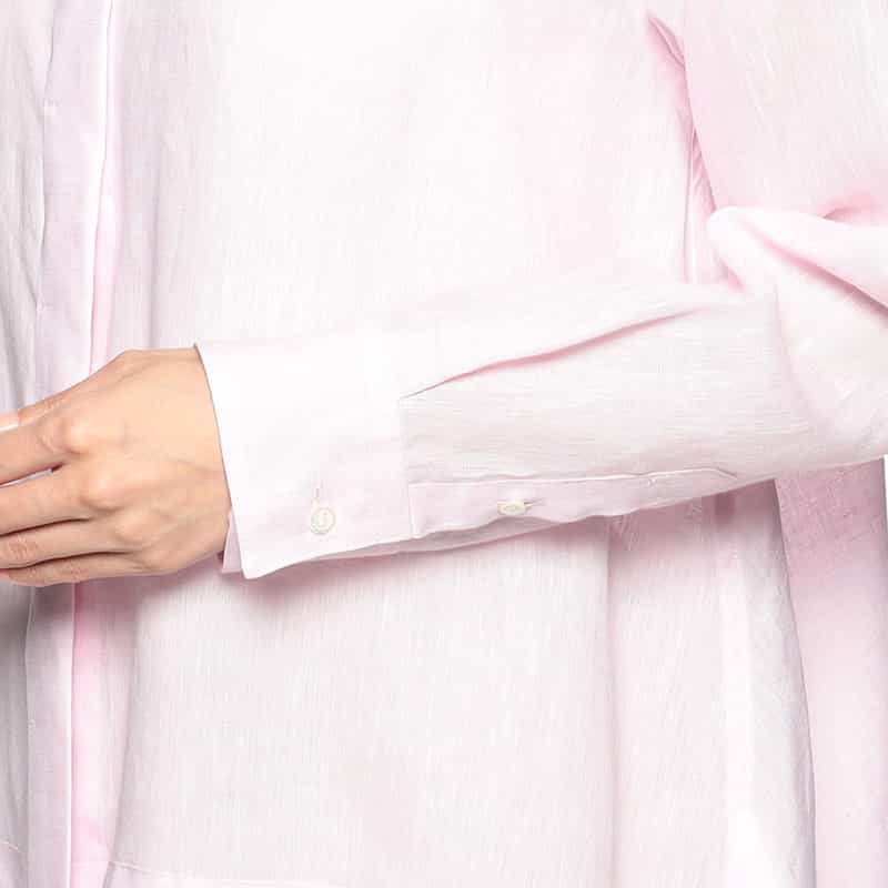 BARNEYS NEW YORK ウォッシャブルリネンバックタックバンドカラーシャツ (ハードマン社製リネン使用) LIGHT PINK