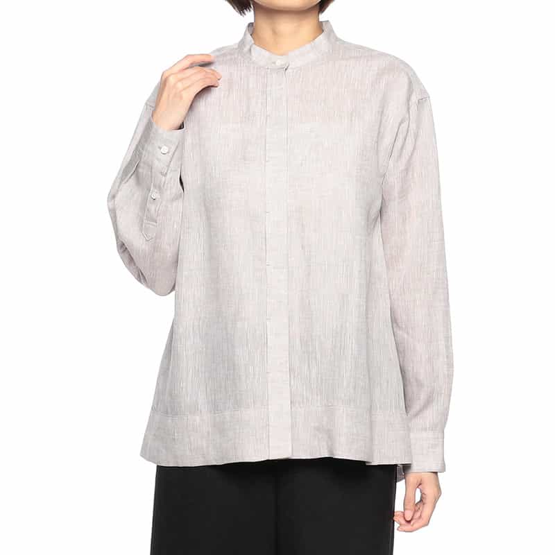BARNEYS NEW YORK ウォッシャブルリネンバックタックバンドカラーシャツ (ハードマン社製リネン使用) LIGHT GRAY