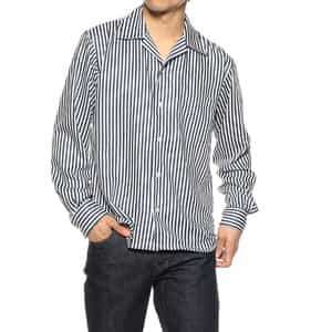 ストライプ柄オープンカラーシャツ