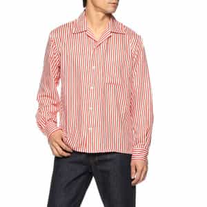 ストライプ柄オープンカラーシャツ