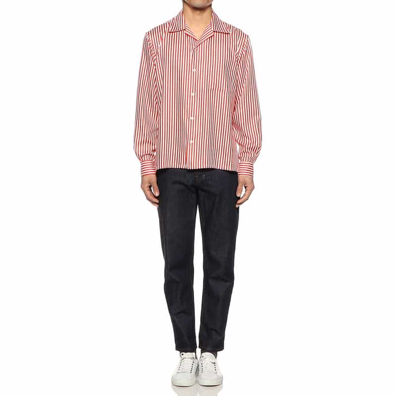 BARNEYS NEW YORK ストライプ柄オープンカラーシャツ RED