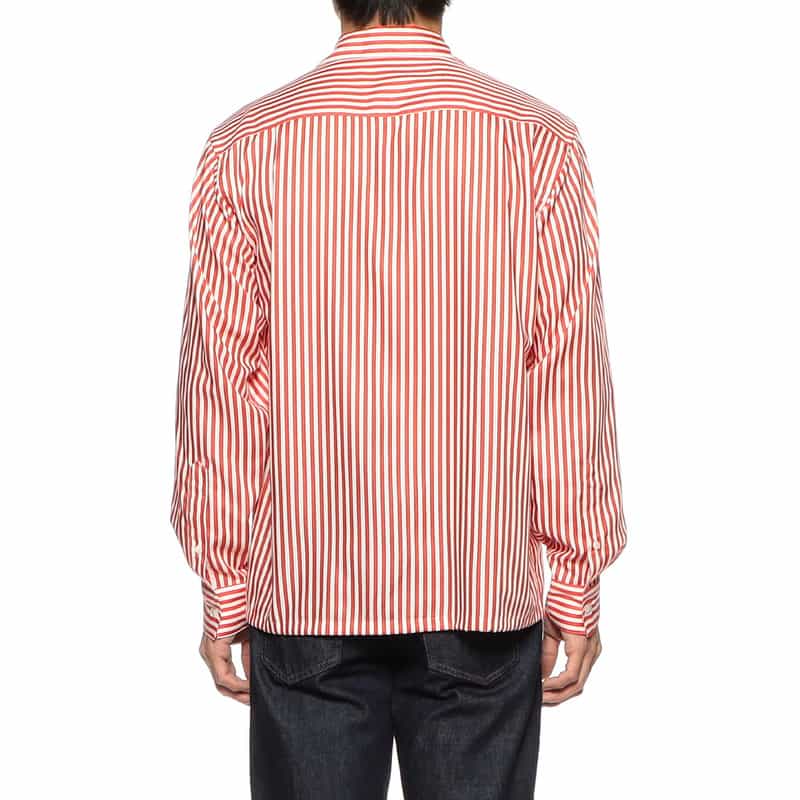 BARNEYS NEW YORK ストライプ柄オープンカラーシャツ RED