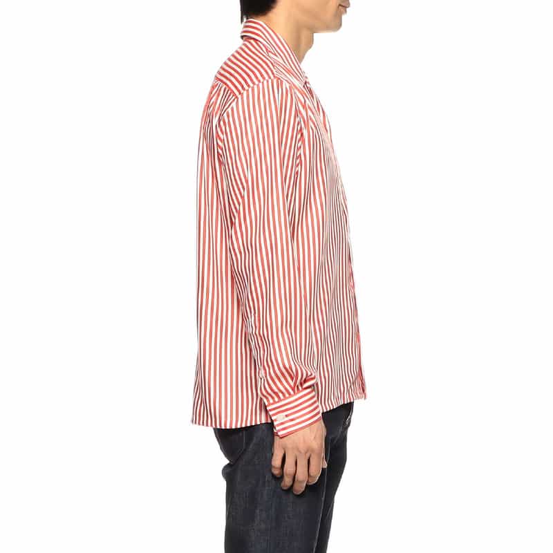 BARNEYS NEW YORK ストライプ柄オープンカラーシャツ RED
