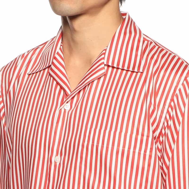 BARNEYS NEW YORK ストライプ柄オープンカラーシャツ RED