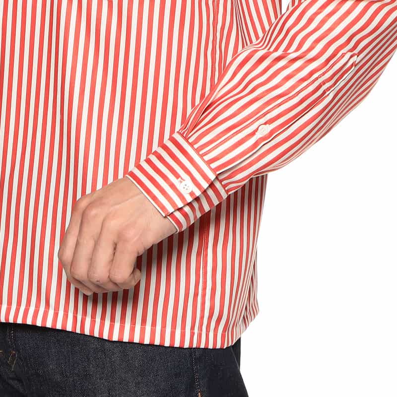 BARNEYS NEW YORK ストライプ柄オープンカラーシャツ RED