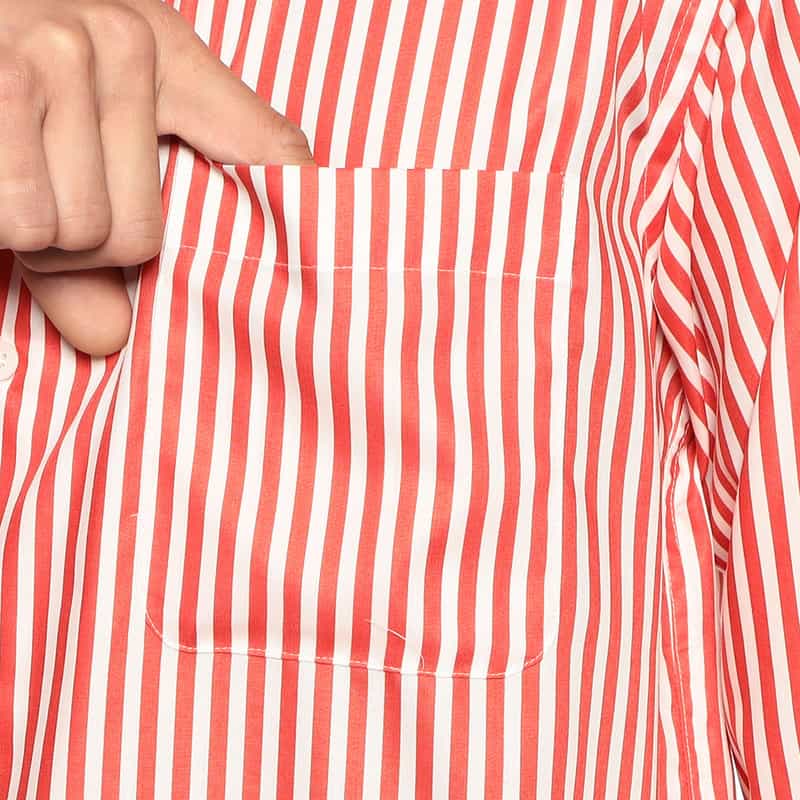 BARNEYS NEW YORK ストライプ柄オープンカラーシャツ RED