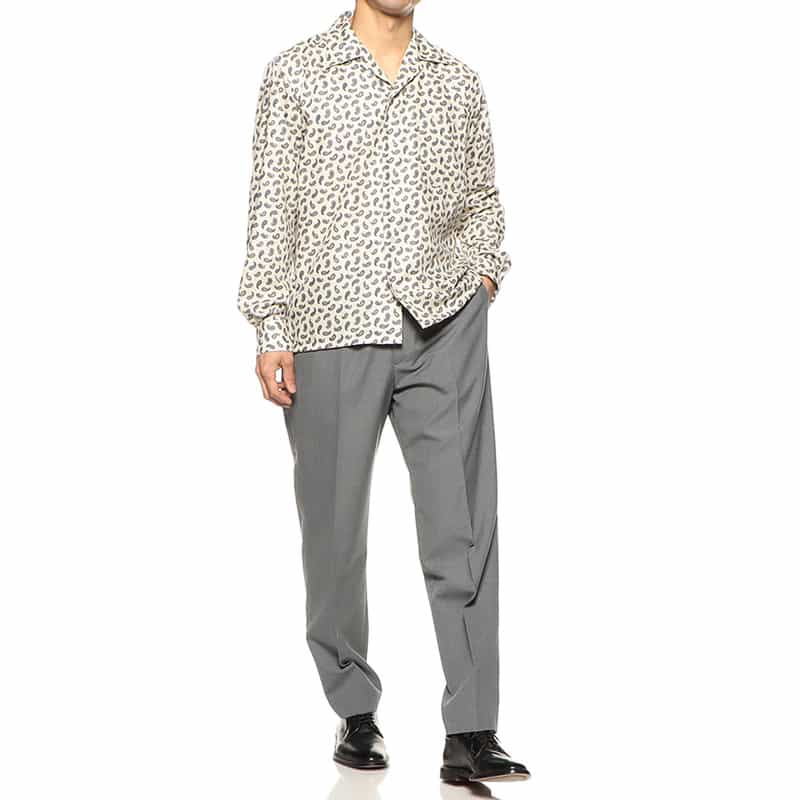 BARNEYS NEW YORK ペイズリー柄プリントオープンカラーシャツ BEIGE