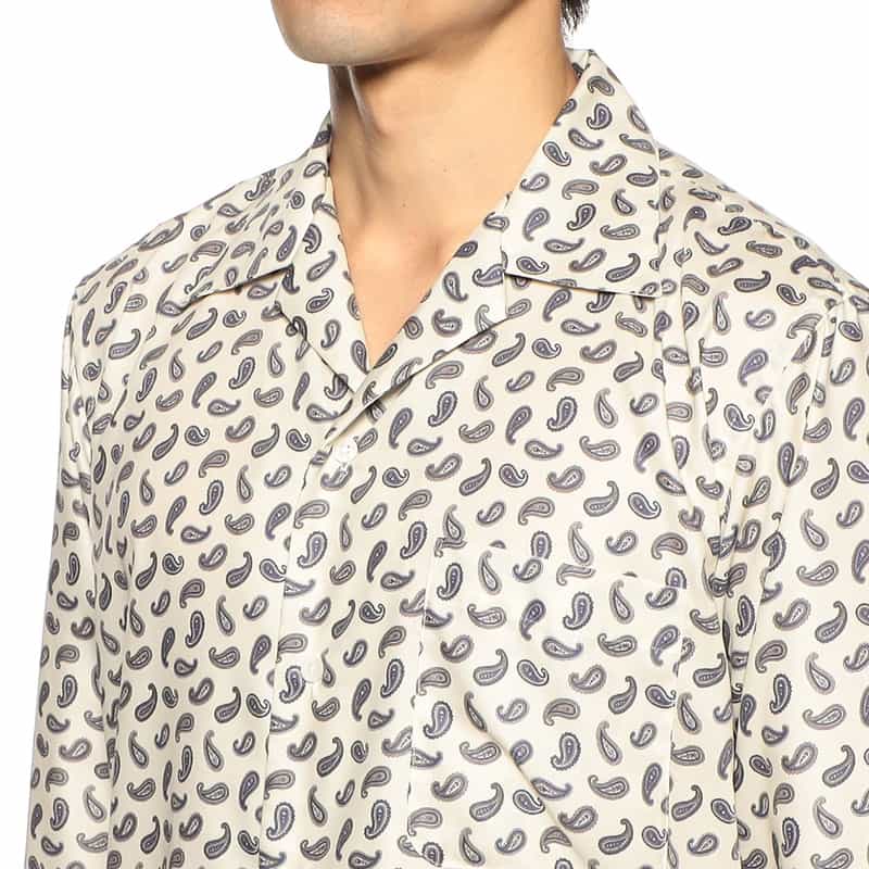 BARNEYS NEW YORK ペイズリー柄プリントオープンカラーシャツ BEIGE