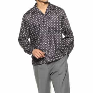 小紋柄プリントオープンカラーシャツ