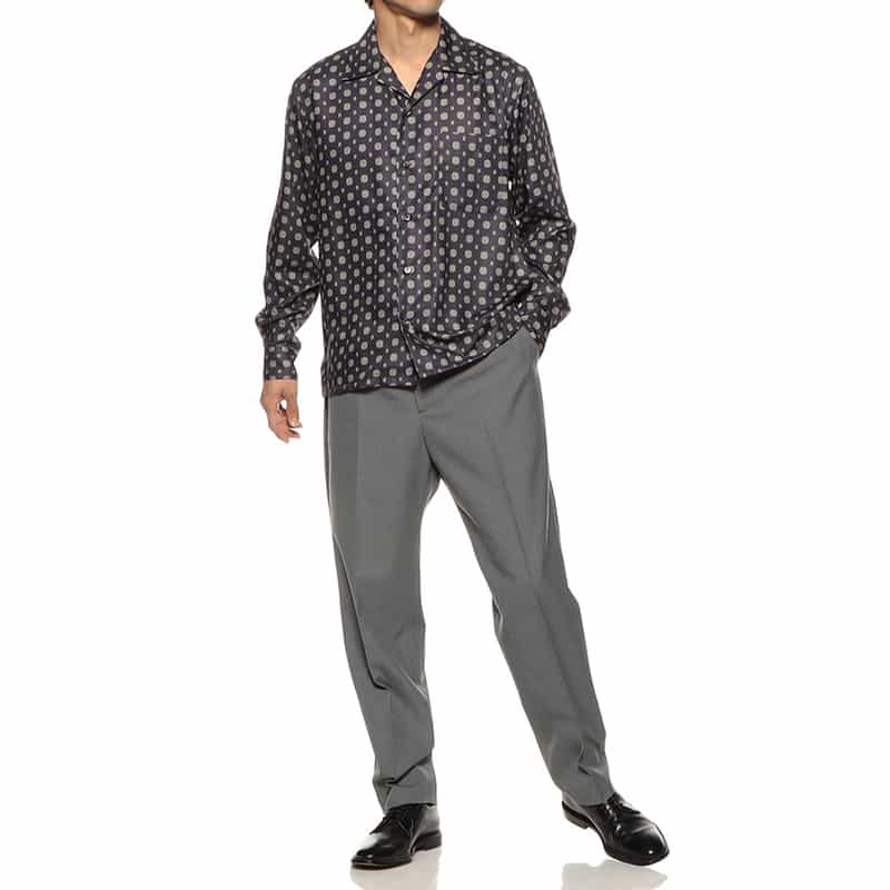 BARNEYS NEW YORK 小紋柄プリントオープンカラーシャツ NAVY