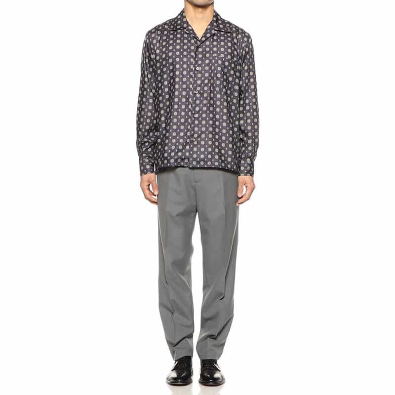 BARNEYS NEW YORK 小紋柄プリントオープンカラーシャツ NAVY