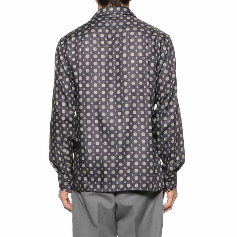 BARNEYS NEW YORK 小紋柄プリントオープンカラーシャツ NAVY