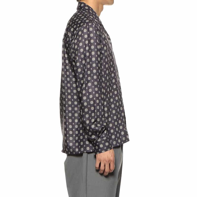 BARNEYS NEW YORK 小紋柄プリントオープンカラーシャツ NAVY