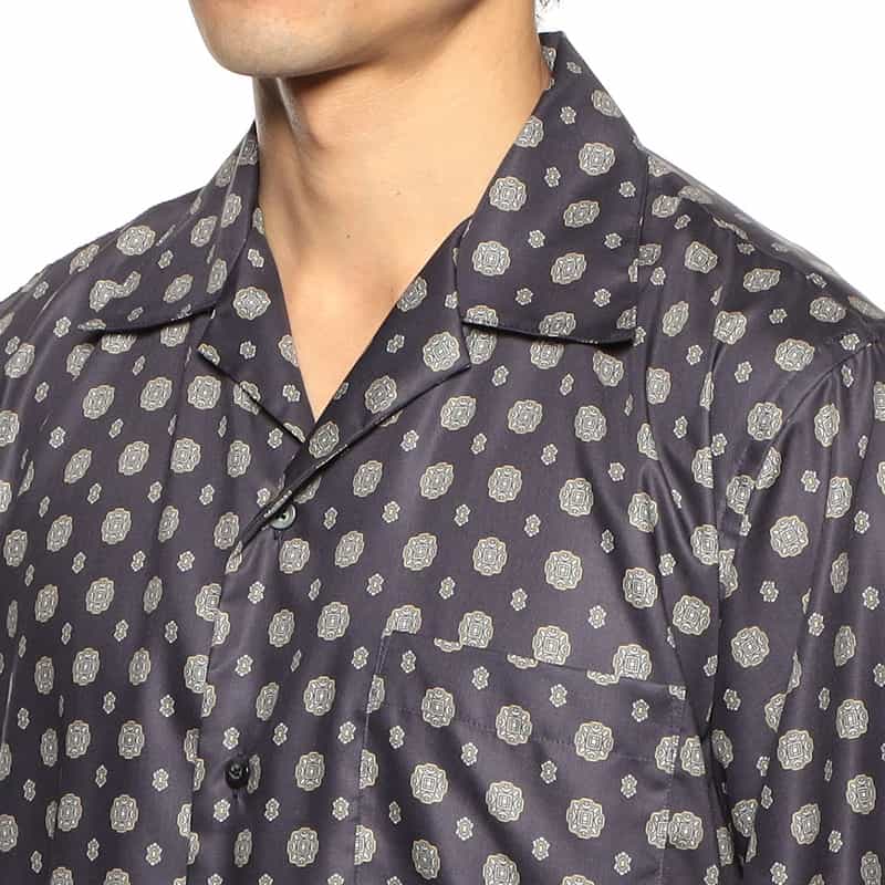BARNEYS NEW YORK 小紋柄プリントオープンカラーシャツ NAVY