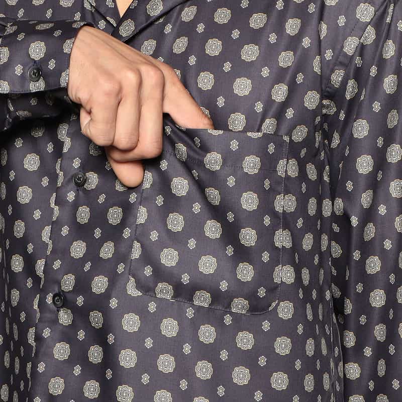 BARNEYS NEW YORK 小紋柄プリントオープンカラーシャツ NAVY