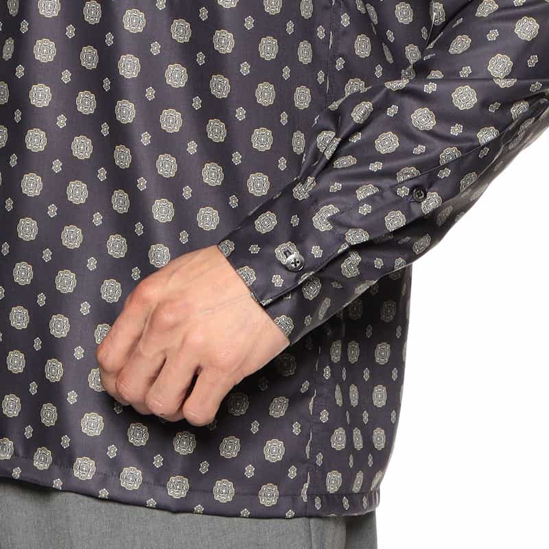 BARNEYS NEW YORK 小紋柄プリントオープンカラーシャツ NAVY