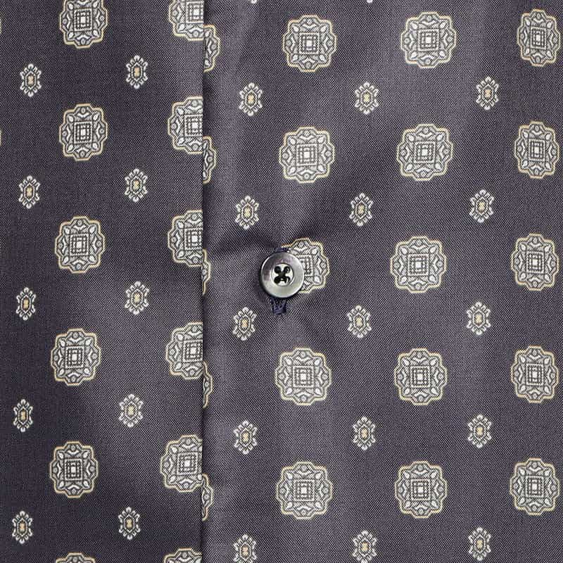 BARNEYS NEW YORK 小紋柄プリントオープンカラーシャツ NAVY