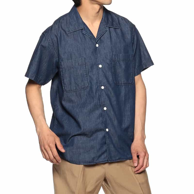 BARNEYS NEW YORK 半袖デニムオープンカラーシャツ NAVY