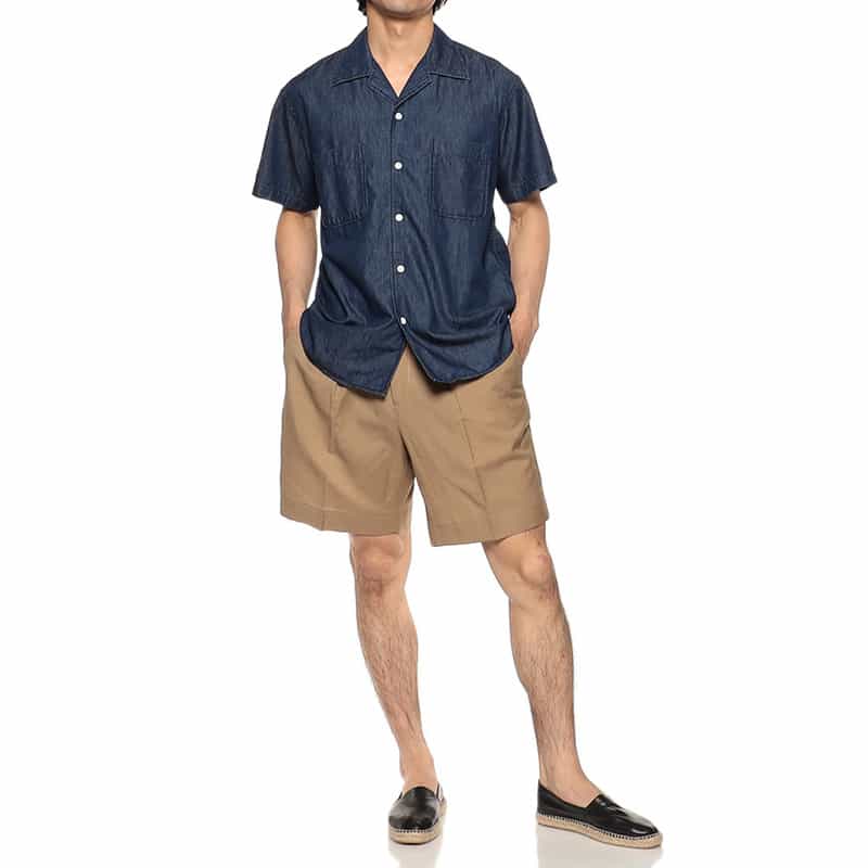 BARNEYS NEW YORK 半袖デニムオープンカラーシャツ NAVY