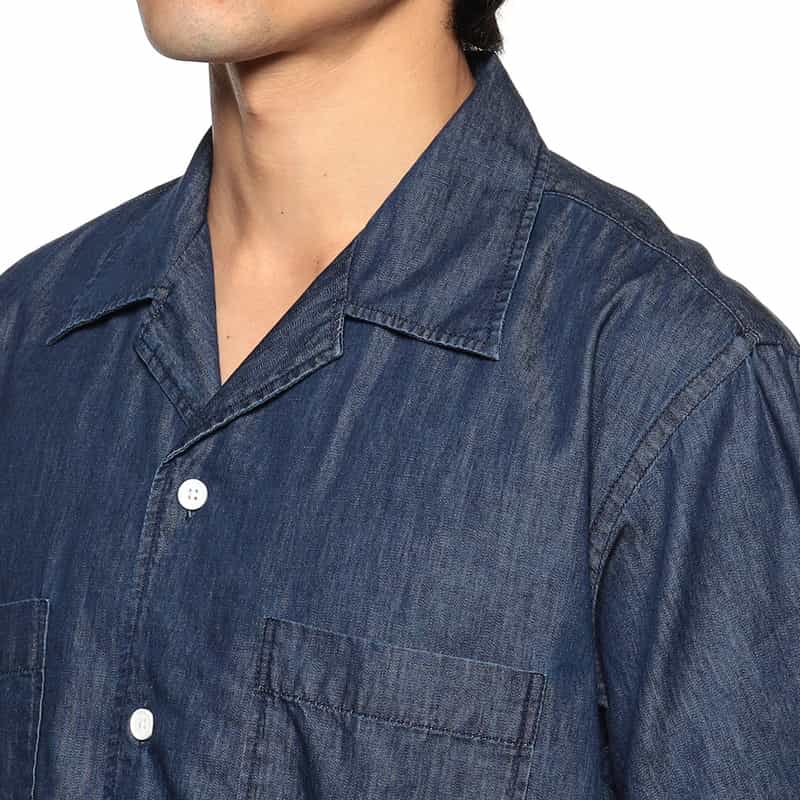 BARNEYS NEW YORK 半袖デニムオープンカラーシャツ NAVY