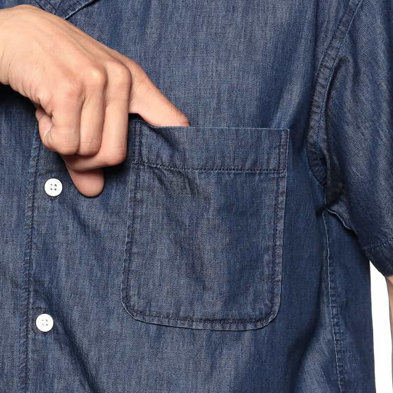 BARNEYS NEW YORK 半袖デニムオープンカラーシャツ NAVY