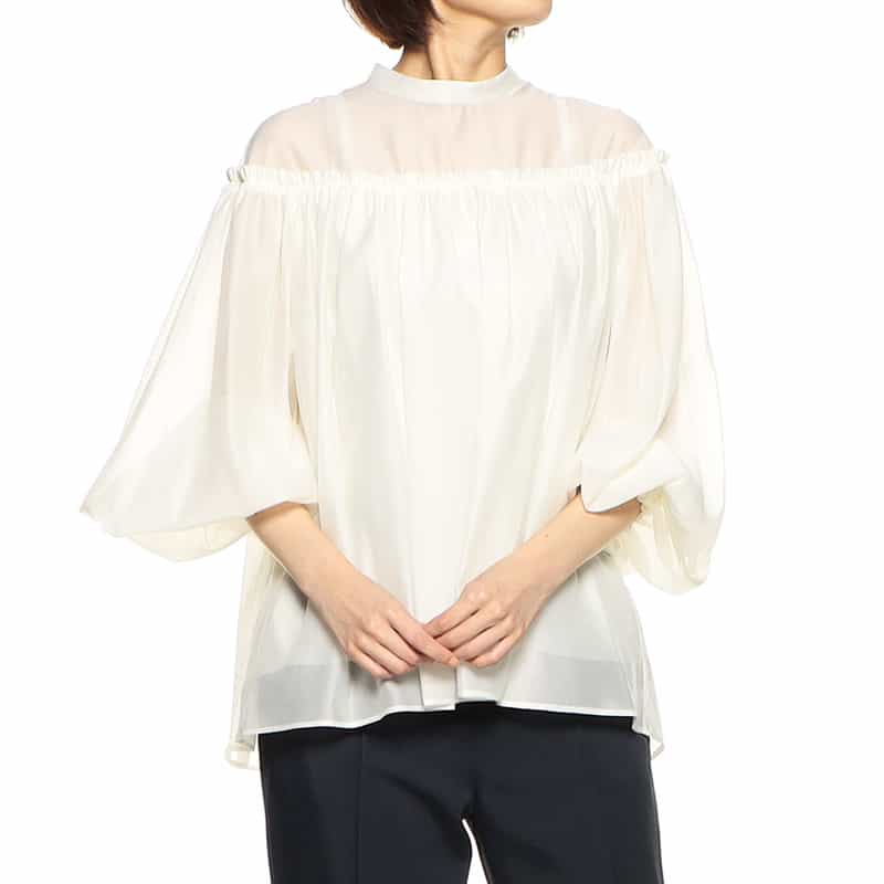 BARNEYS NEW YORK ウォッシャブルシアーボリュームスリーブブラウス IVORY