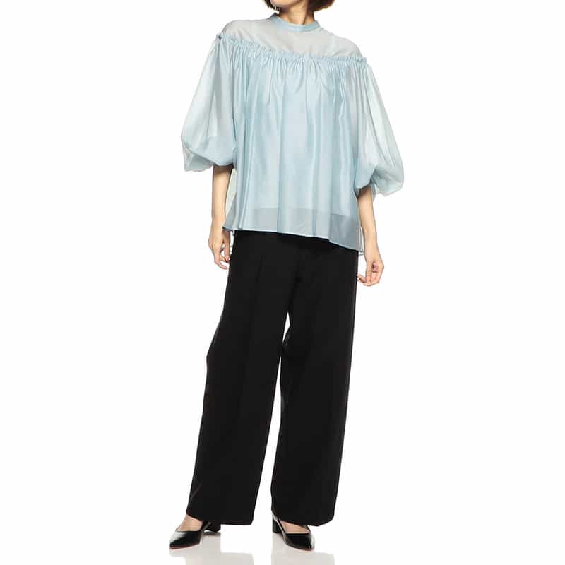 BARNEYS NEW YORK ウォッシャブルシアーボリュームスリーブブラウス LIGHT BLUE