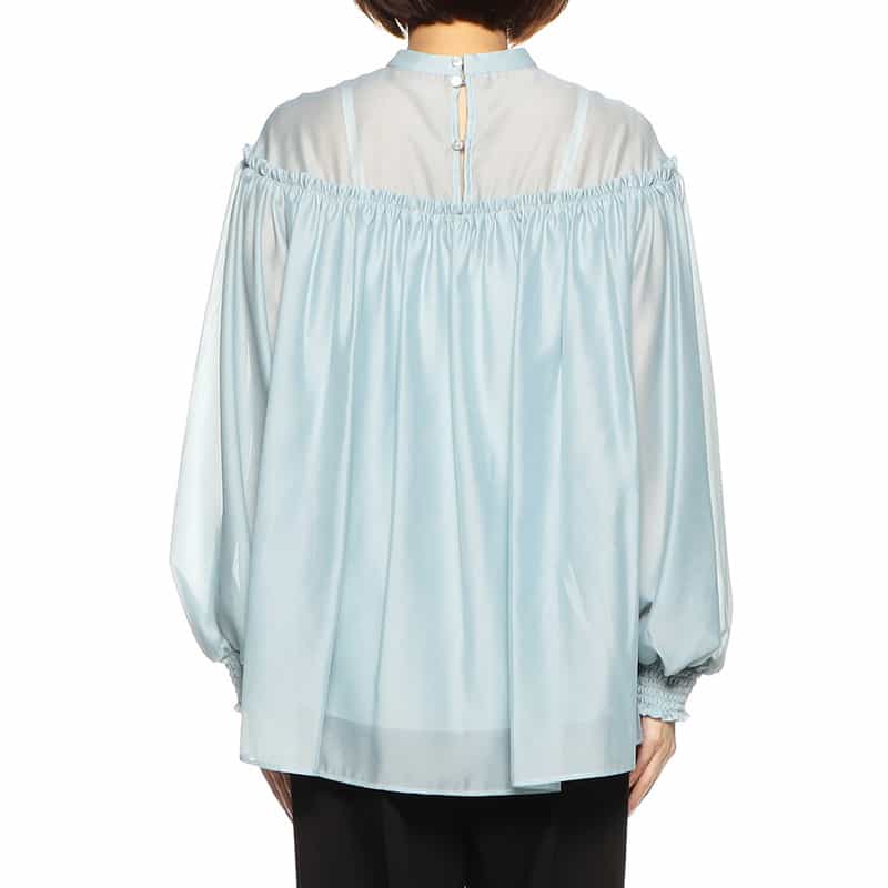 BARNEYS NEW YORK ウォッシャブルシアーボリュームスリーブブラウス LIGHT BLUE