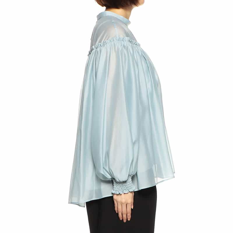 BARNEYS NEW YORK ウォッシャブルシアーボリュームスリーブブラウス LIGHT BLUE