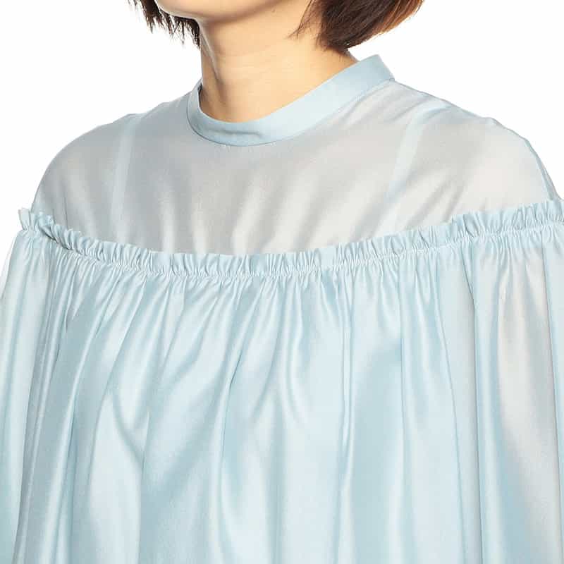 BARNEYS NEW YORK ウォッシャブルシアーボリュームスリーブブラウス LIGHT BLUE
