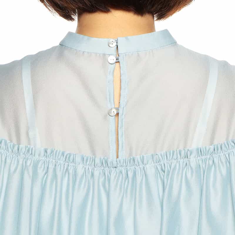 BARNEYS NEW YORK ウォッシャブルシアーボリュームスリーブブラウス LIGHT BLUE
