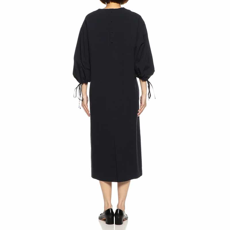 BARNEYS NEW YORK ウォッシャブルコットンボリュームスリーブドレス NAVY