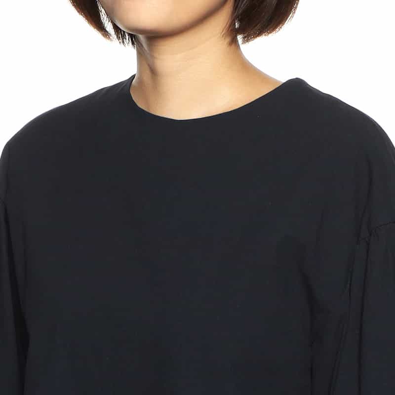 BARNEYS NEW YORK ウォッシャブルコットンボリュームスリーブドレス NAVY