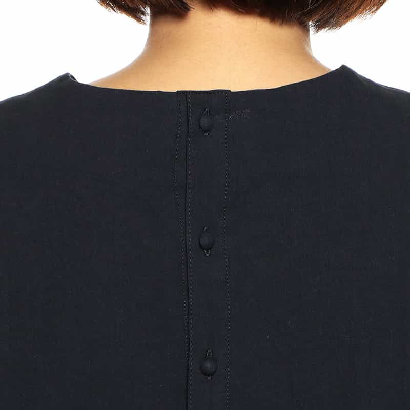 BARNEYS NEW YORK ウォッシャブルコットンボリュームスリーブドレス NAVY